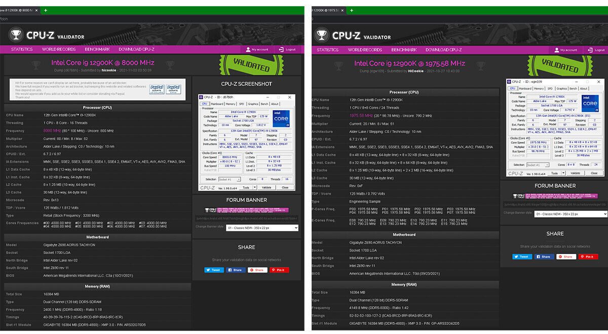باگ CPU-Z در ثبت رکورد اورکلاک پردازنده Alder Lake